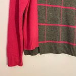Milly Pink Gray Windowpane Crewneck Sweater Wool Cashmere Women's size Large Photo 3