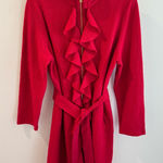 Chico's Chico’s 100% Boiled Wool Red Ruffle Front Zip Front Belted Jacket Size 2 Large Photo 0