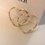 Gold Heart Shaped Twisted Hoop Earrings Lightweight Statement Hoops NWT Photo 3