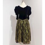 Expo Nite Vintage 80s Black Velvet Gold Lace Puff Sleeve Formal Dress Size 8 Photo 1