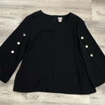 Chico's Chico’s Black Long Open Flare Sleeves 1/2 Zip Back Silky Blouse Size 12/14 Photo 0