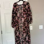 Floral Sheer Summer Cover Up Cardigan Maxi Length Resort Beach Vacation Black Photo 6