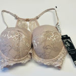 Kathy Ireland Push-Up Bra Racerback Underwire Size 36D Lurex Lace Beige NEW Photo 0