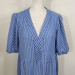 Sandra Darren  Blue Stripe Tiered Dress Size 6 Preppy Puffy Sleeve Striped Dress Photo 2
