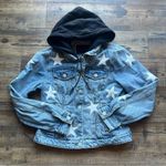 BLANK NYC Removable Hoodie Star Patch Denim Jacket - Blue/Black - Medium Photo 0