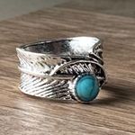 Sterling Silver Handmade 925  Ring Feather Turquoise Antique Boutique Tennessee Ring NWOT western Style Photo 0
