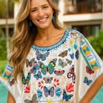 Johnny Was Vanny heavily Embroidered Satin Butterfly Blouse NWT Photo 11