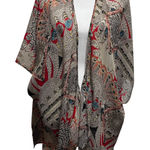 Cato Kimono Cardigan S Cream Multicolor Abstract Crochet Back Open Front Boho Photo 0