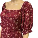 Mod Lusive Rayon Burgundy Floral Print Smocked Back Puff Sleeve Maxi Dress XL Red Photo 2