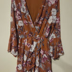 Peach Love California  Floral Wrap Dress Burnt Orange Pink And Cream Size Medium Photo 0