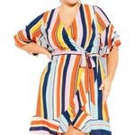 City Chic Wrap Dress Ruffle Sleeve Belted Pink Multi Stripe Women’s Plus Size 24 Photo 0