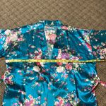 Teal Blue Floral Pink Purple White Satin Robe Size Small Photo 4