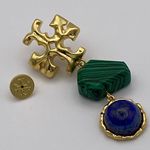 Tory Burch  Roxanne double drop earrings with green malachite and resin. New Photo 4