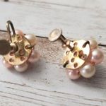 Vintage Screw On Earrings Light Pink & Cream Dainty Flower Cluster Photo 3