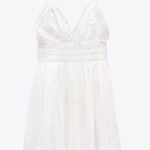 ZARA crochet lace mini dress white boho wedding flared strappy Photo 7