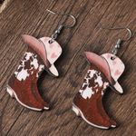 Cute little wooden cowgirl hat and boots dangling earrings Brown Photo 0