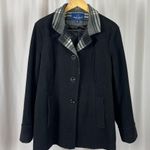 Mackintosh XL Wool Plaid Scarf Belted Longline Pea Coat Winter Warm Fleece Black Photo 2