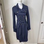 Military Style Chic Navy Trench Coat with Gold Buttons Medium Blue Photo 2