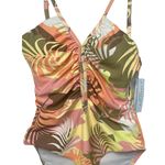 Sanctuary Palm Leaf Print One-Piece Swimsuit with Ruching & Spaghetti Straps M Photo 0