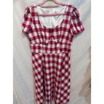 GOOBGS Red White Gingham Plaid Square Neck Puff Sleeve Fit Flare Dress XL Photo 0