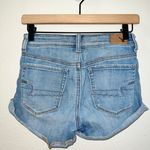 American Eagle AE Light Wash Denim Super Super Stretch Hi Rise Shortie Shorts Photo 3