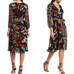 Alice + Olivia Jesse Wrap Dress 4/6 Silk Blend Whimsical Butterfly Leopard Midi Photo 8