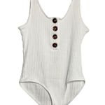 Heart & Hips  FRONT BUTTON DETAIL RIBBED BODYSUIT White Medium Photo 1