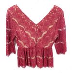 Anthropologie Maeve Womens Burgundy Lace Blouse Double V-Neck Size Small Photo 3