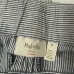 Rafaella  Linen Pants Womens Size 14 Blue Striped Ruched Capris Nautical Beach Photo 2