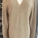 Lucky Brand Women Sweater MED Tan V Neck Long Sleeve Pullover Knit Casual Roomy Photo 0