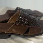 Talbots  Made in Italy Brown Woven Leather Slides Heeled Sandals 7M Square Toe Photo 3
