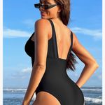 Soly Hux Women's Contrast One Piece Swimsuits V Neck Backless Bathing Suits Mesh Sheer Swimwear Monokini Photo 5