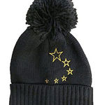 Black and Gold Star Knit Scarf and Beanie Pom Pom Set Photo 0