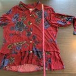 Habitat Floral Print Button Down Peplum Top Red Blue Women's Size Small Church Photo 7