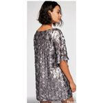 Free People Grey Metallic Shimmery Sequin Mini Dress Sheer Oversized Photo 1