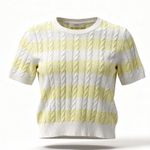 Dunst Striped Cable Knit Short Sleeve Sweater Top Size S Yellow Photo 1