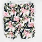 Per Se  Green Pink Floral Linen Blend Elastic Drawstring Waist Shorts Size PL Photo 1