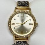 INC  ladies gold tone quartz analog watch crystals 34mm size 5.5”-6” running Photo 0