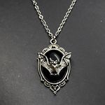 Black Bat Pendant Necklace Silver Photo 0