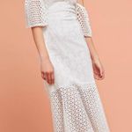 Farm Rio NWT  Anthropologie Off Shoulder Eyelet Midi Lace dress white L PETITE Photo 4