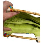 Vtg Y2K Braciano White Tropical Floral Print Beaded Bamboo Handle Clutch Bag Photo 4