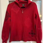 Eddie Bauer Vintage Cotton 1/4 Zip Wine Red Knit Sweater Boho Winter Size Medium Photo 0