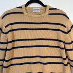 Cranmore British VTG Cotton Square Neck Tan Knitted Sweater Navy Striped Large Photo 5