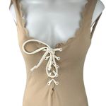 MARYSIA Broadway Tie Maillot Tan Lace Up Halter Scalloped One Piece Swimsuit S Photo 4