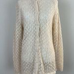 Vintage Cardigan Sweater Women Medium Beige Open Knit Crochet Long Sleeve Button Photo 8