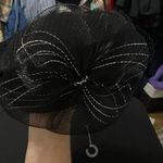 Elegant Black Fascinator with Veil Bow accent silver trim no brand clean Photo 8