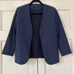 Theory Lindraya B. Blazer Navy Sea Blue Size 4 Collarless Jacket Wool Blend Crop Photo 2