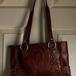 American West Brown Studded Leather Tote Bag Photo 2