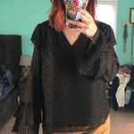 A New Day NWT  Blouse | Black & Gold Thread | Bell Sleeves |‎ Size Small Photo 0