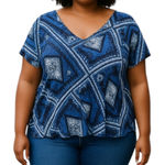 American Rag Blue Paisley Bandana Print Swing Boho Tunic Top Size 1X NWT Photo 0